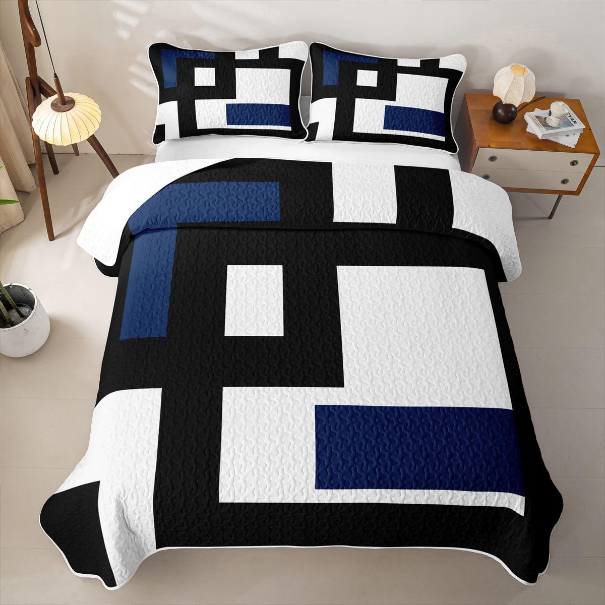 Erosebridal Black and White Striped Quilt Twin Abstract Square Quilt Set for Kids Teens Adult Modern Geometric Stripes Bold Lines Quilted Bedspread Minimalist Stylish Plaids Coverlet with 1 Pillowcase