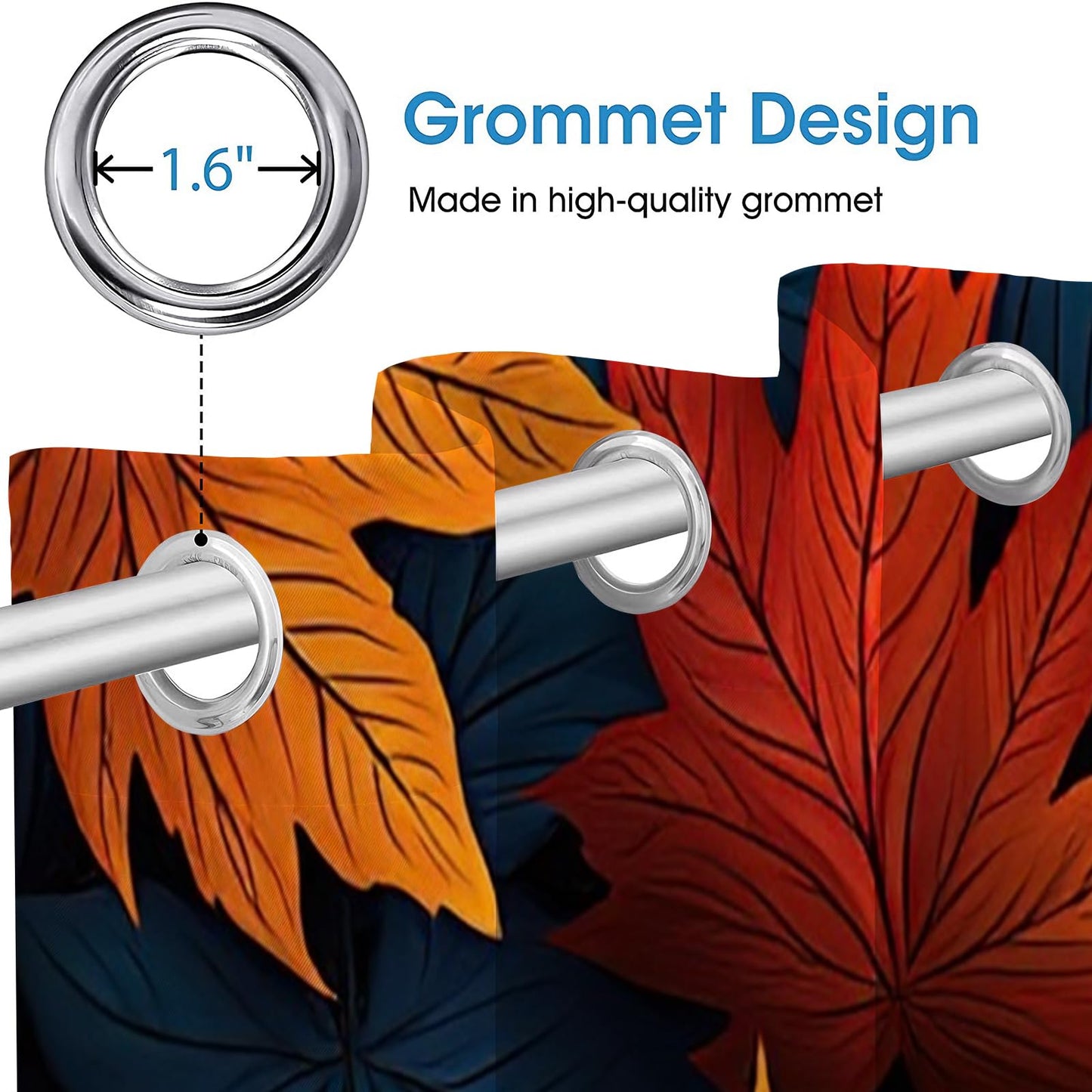 Brown Maple Leaves Blackout Curtains 2 Panels, Simple Plant Texture 3D Print Drapes with Top Grommet for Sliding Glass Door Bedroom Living Room Boy Girl Bedroom Balcony(52" W x 63 "L)