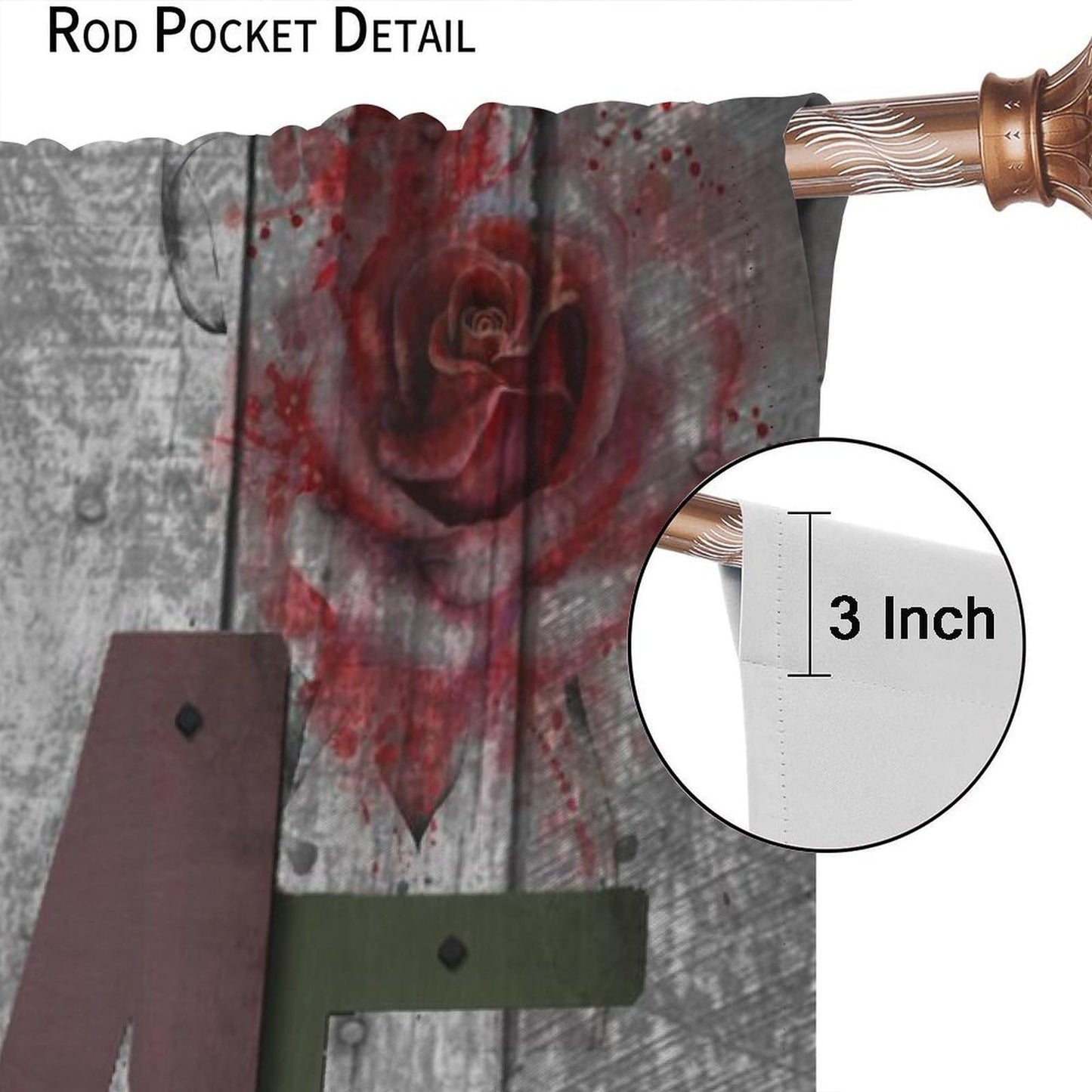 GoDazzling Red Rose Curtains, Wooden Rustic Romantic Flower Valentine's Day Rod Pocket Window Drapes, for Bedroom Living Room 41" W X 45" L (No Blackout)