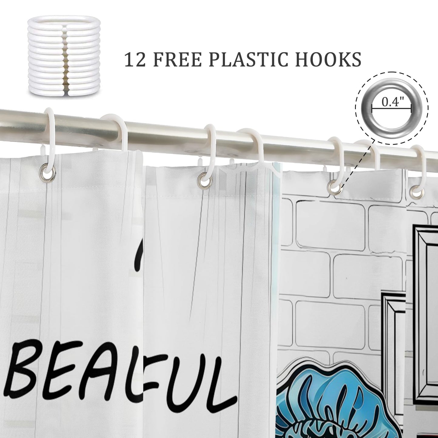 GICDSU Funny Cat Shower Curtain, Black and White Fun Cute Animal Shower Curtains for Bathroom, Farmhouse Waterproof Polyester Fabric Bath Curtain with 12 Hooks, 72x72 Inches