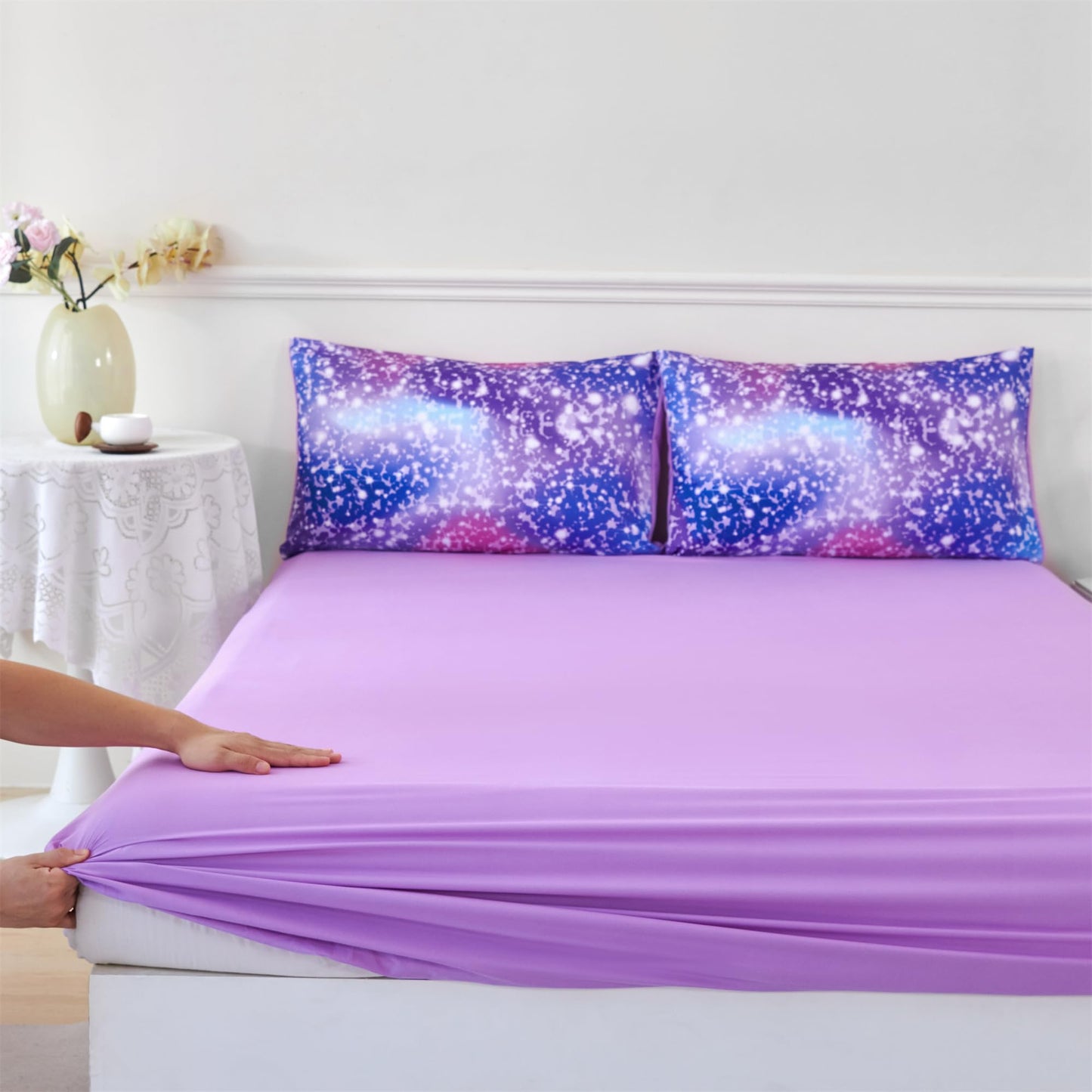 RYNGHIPY 6Pcs Girls Bedding Set Twin Size Purple Rainbow Comforter Set for Kids Teens Girls Glitter Bed in a Bag Lightweight Fluffy
