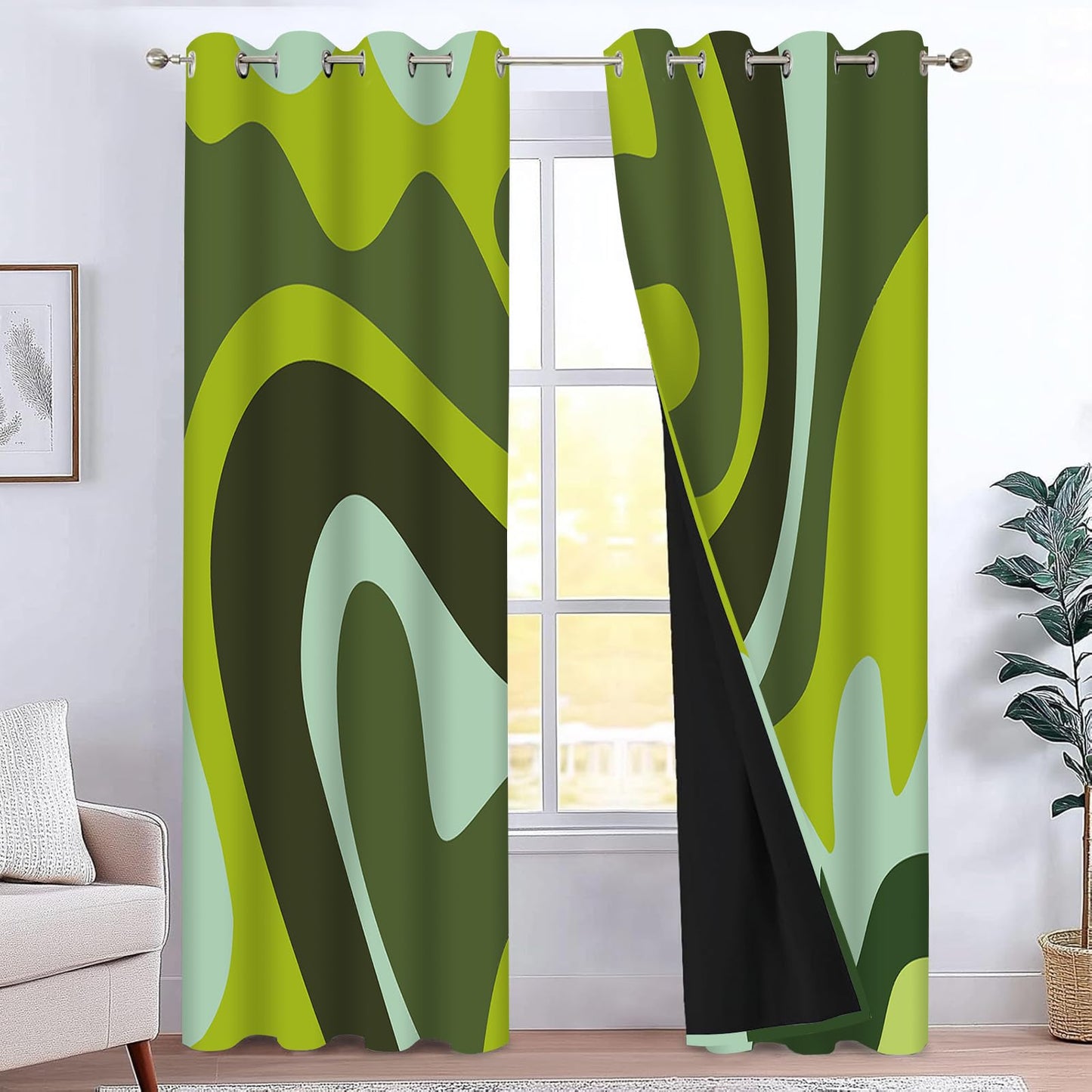 Abstract Wave Blackout Curtains 84" W x 54" L, Emerald Green 3D Print Pattern Curtain, Top Grommet Darkening Curtain for Bedrooms Living Rooms Hallways Children's Rooms and Studies