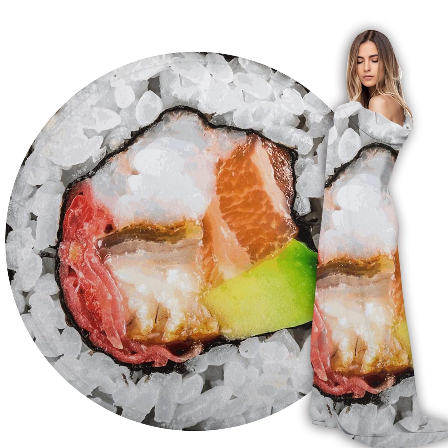 ARESD Flannel Fleece Blanket - Sushi Roll Wrap Round Throw Blanket - Funny Realistic Food Novelty Throw - 59 Inches