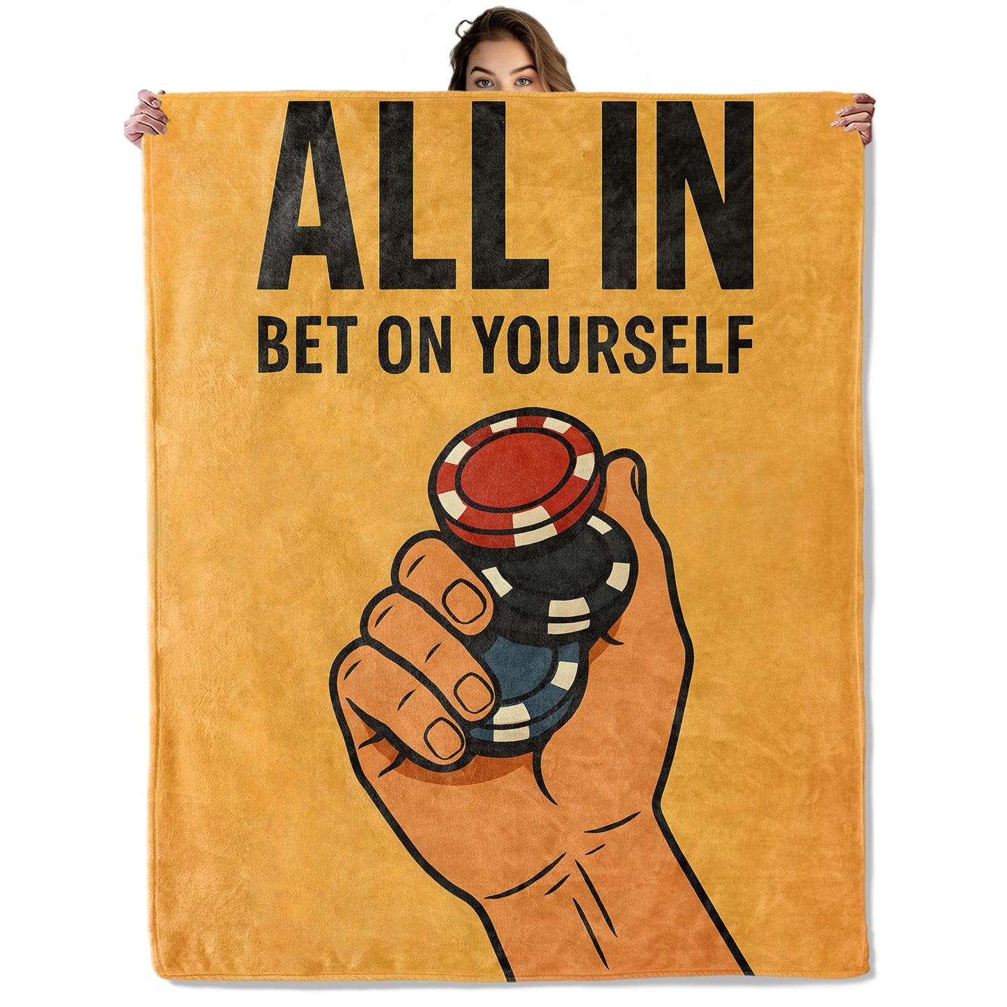All in Bet on Yourself Poker Blanket 50x60 in, Flannel Throw Blankets for Travel Camping Sofa Living Room Decor, Lightweight Cozy Soft Fuzzy Gifts for Women Adults Kids