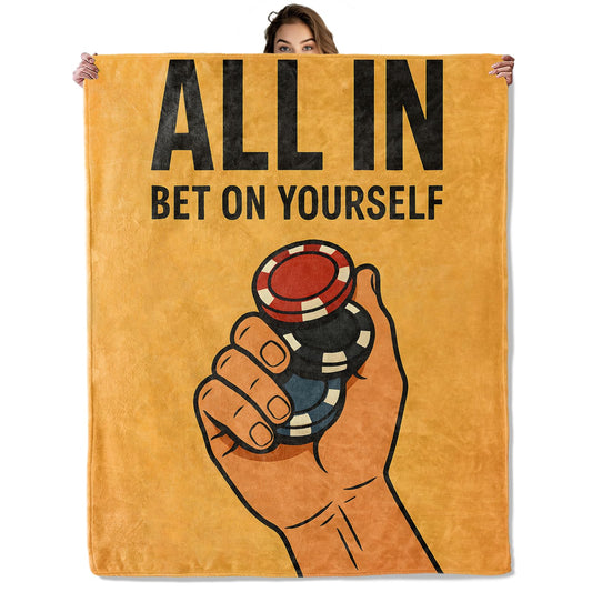 All in Bet on Yourself Poker Blanket 50x60 in, Flannel Throw Blankets for Travel Camping Sofa Living Room Decor, Lightweight Cozy Soft Fuzzy Gifts for Women Adults Kids
