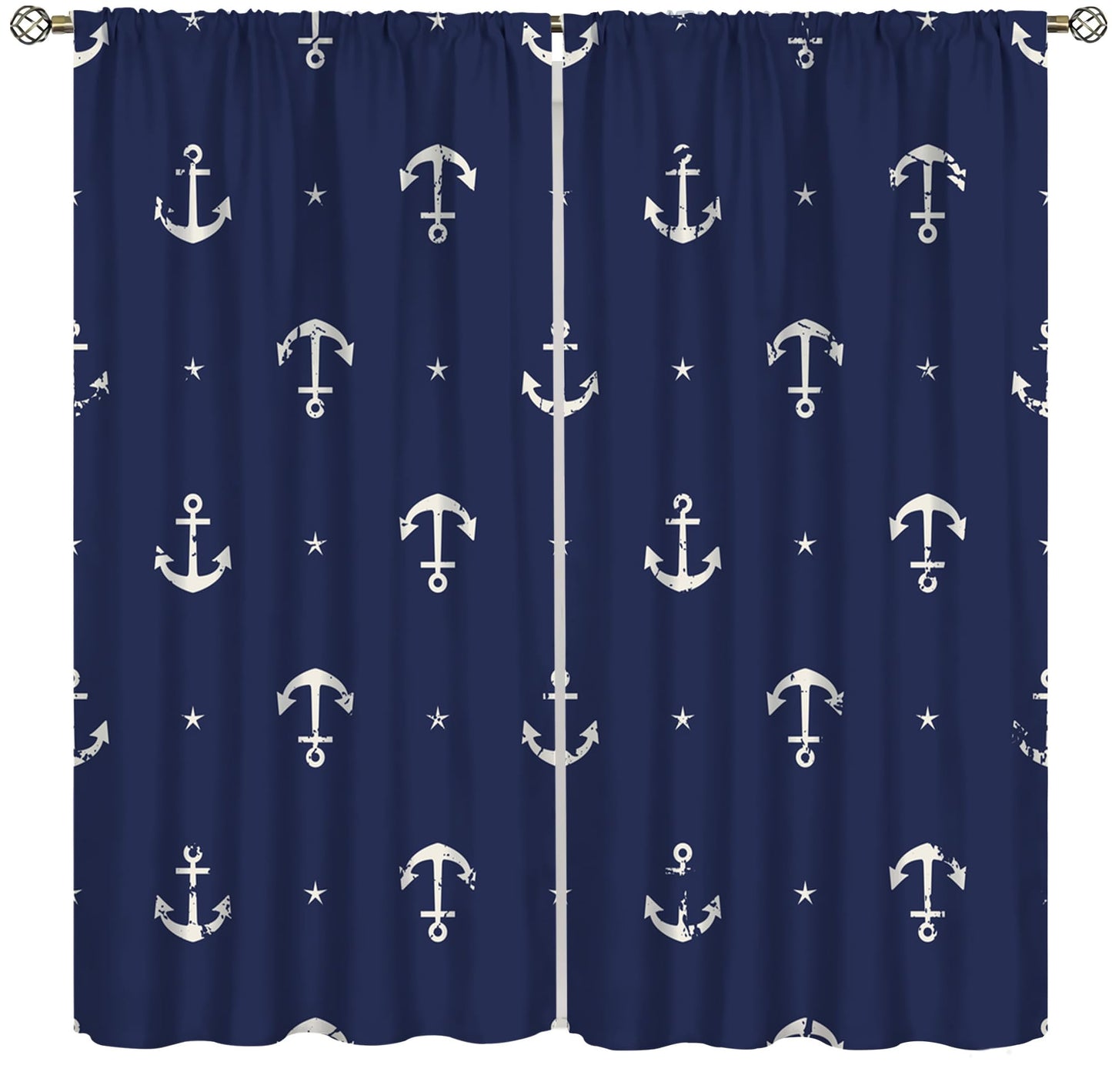 DKMQQUL Nautical Anchor Blackout Curtains, Ocean Beach Coastal Sailing Ship Boat Navy Blue Drapes for Bedroom Living Room Kitchen Window Treatment, 42x45 Inch