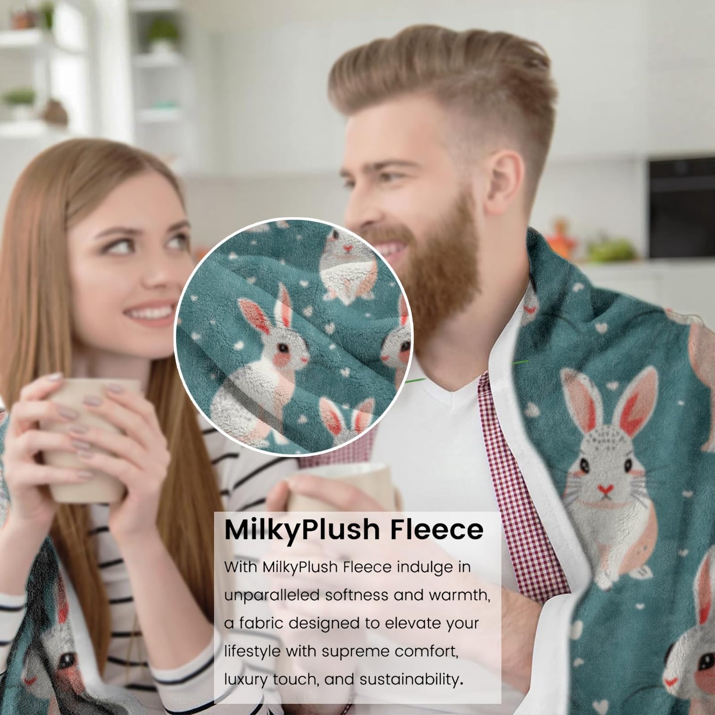amepay Cute White Bunny Blanket Gifts for Kids Women Adult Girls,Cartoon Rabbit Teal Throw Blankets,Soft Comfy Lightweight for Home Couch Bed Sofa Modern Decor 50x60in