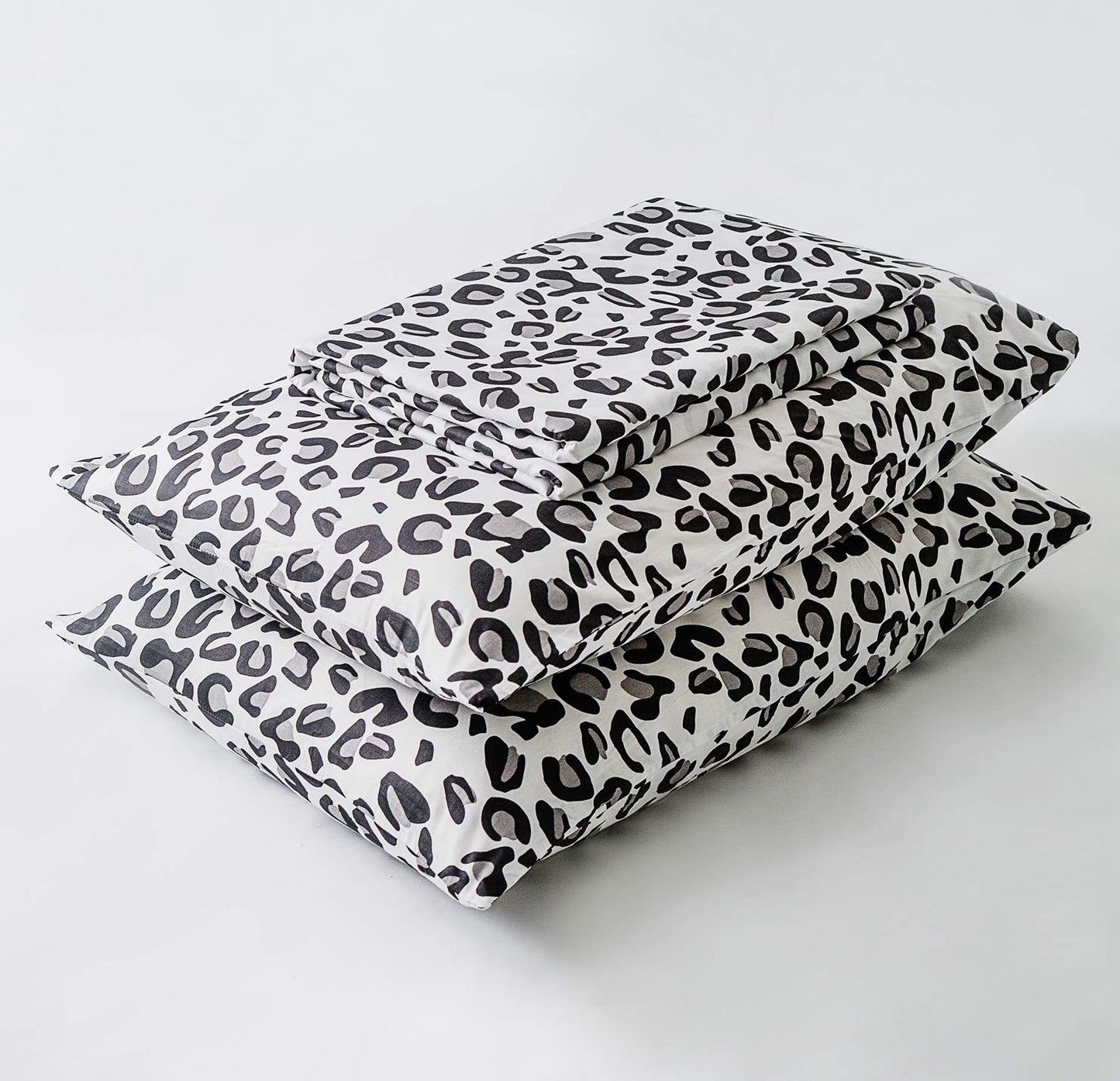SUSYBAO Black White Cheetah Duvet Cover Queen 100% Cotton 3 Pcs Set 1 Grey Snow Leopard Duvet Cover with Zipper Ties 2 Pillowcases Luxury Soft Gray Animal Print Bedding Set Breathable