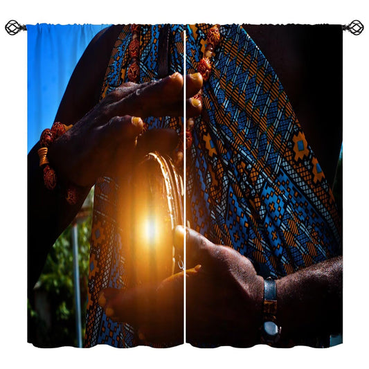 ACOOLTD African Curtains Retro Tribal People Art Print Rod Pocket Thermal Insulated Window Treatment for Bedroom Cafe Decor Drapes 2 Panels,41" W X 44.5" L