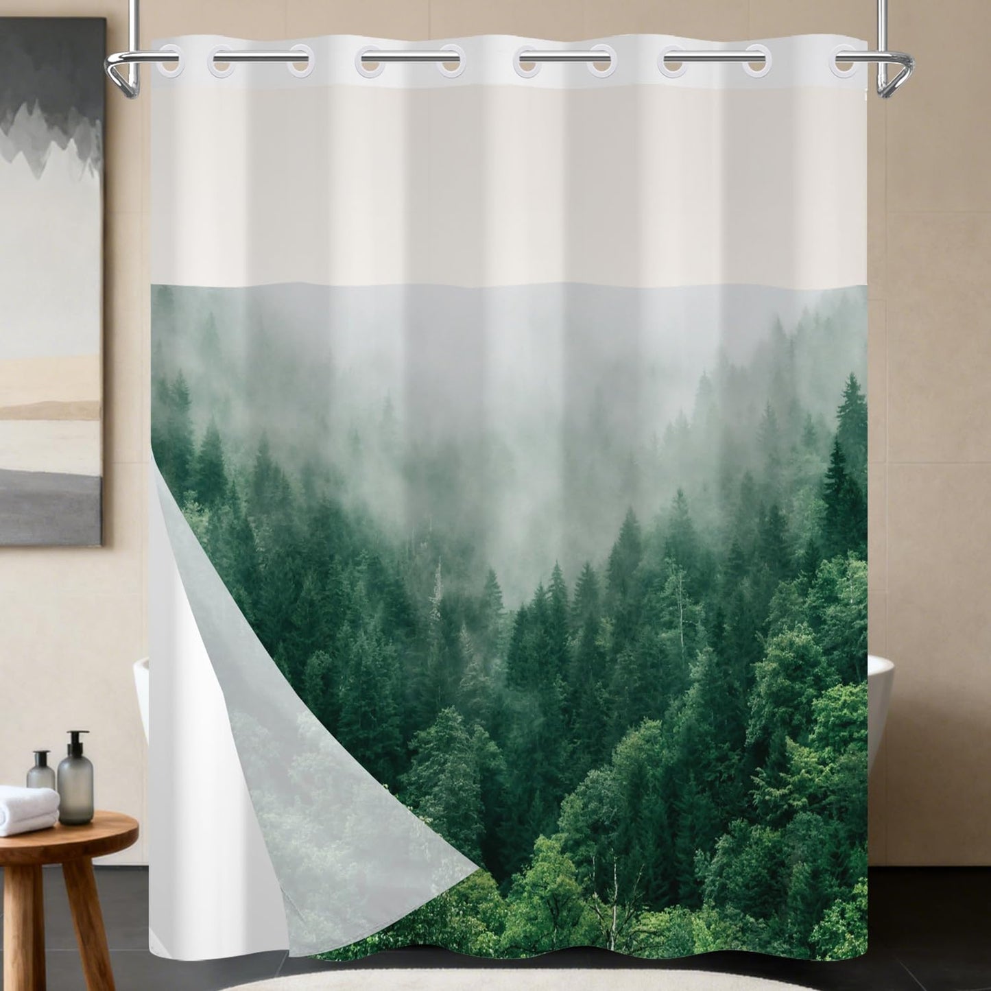 NAEMBCU Mistry Forest Shower Curtain with Snap in Fabric Liner 71x74 Inch