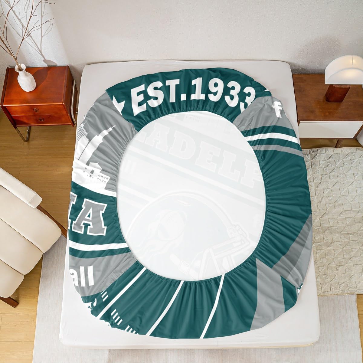 Feelyou Football Bed Sheets Set Twin Size Boys Women Men Rugby Sports Bedding Set Football City Fitted Sheet with 16 Inch Deep Pockets