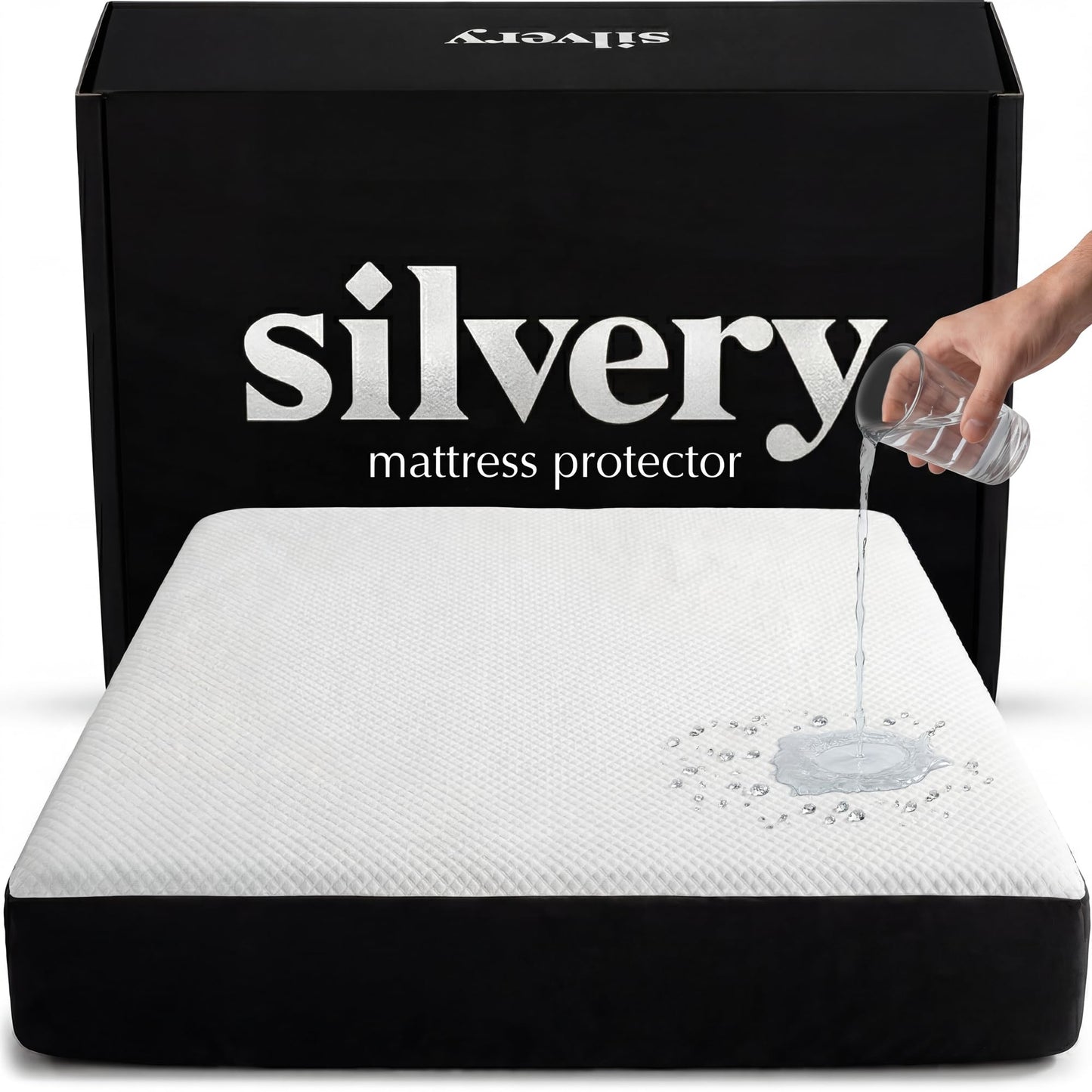 Silvery Silver Infused Cooling Mattress Protector - Breathable Waterproof Protection Against Spills & Stains - Hypoallergenic Ultra Soft Fabric with Extra Deep 21” Pockets