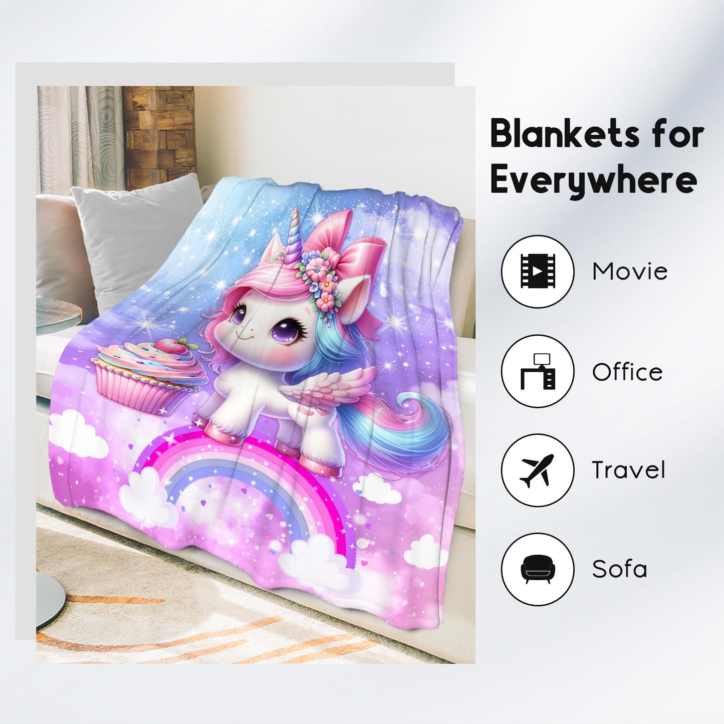 Gifts for Girls, Unicorn Blanket for Kids, Unicorn Fleece Blanket for Girls Soft Lightweight for Sofa Couch, 40"x50"