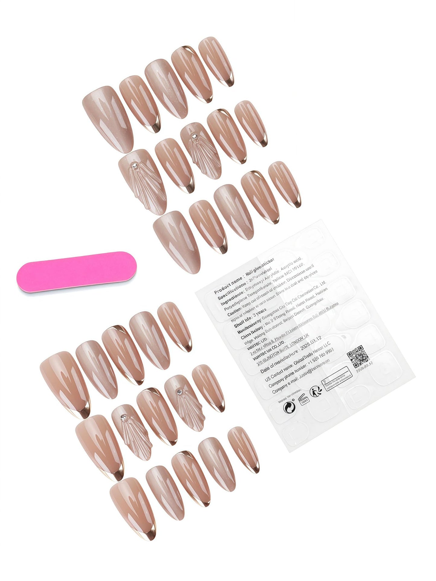 RUOKEXIN Almond Press on Nails Gold French Tip Fake Nails Nude False Nails with 3D Designs Short Nail Press ons Gold Sparkly Artificial Nails for Women 30Pcs