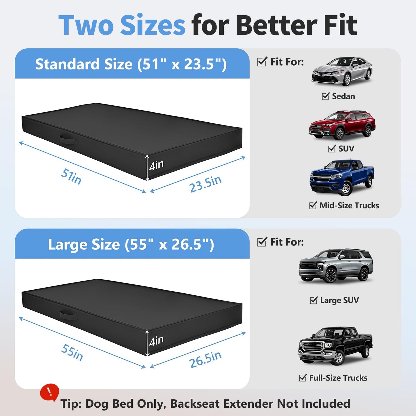 Backseat Dog Bed, Dog Bed for Car Back Seat, 4in Orthopedic Egg Crate Foam Pet Bed with Oxford Fabric for Backseat Extender – Waterproof, Stable Fit, Washable (51"x23.5", Black)