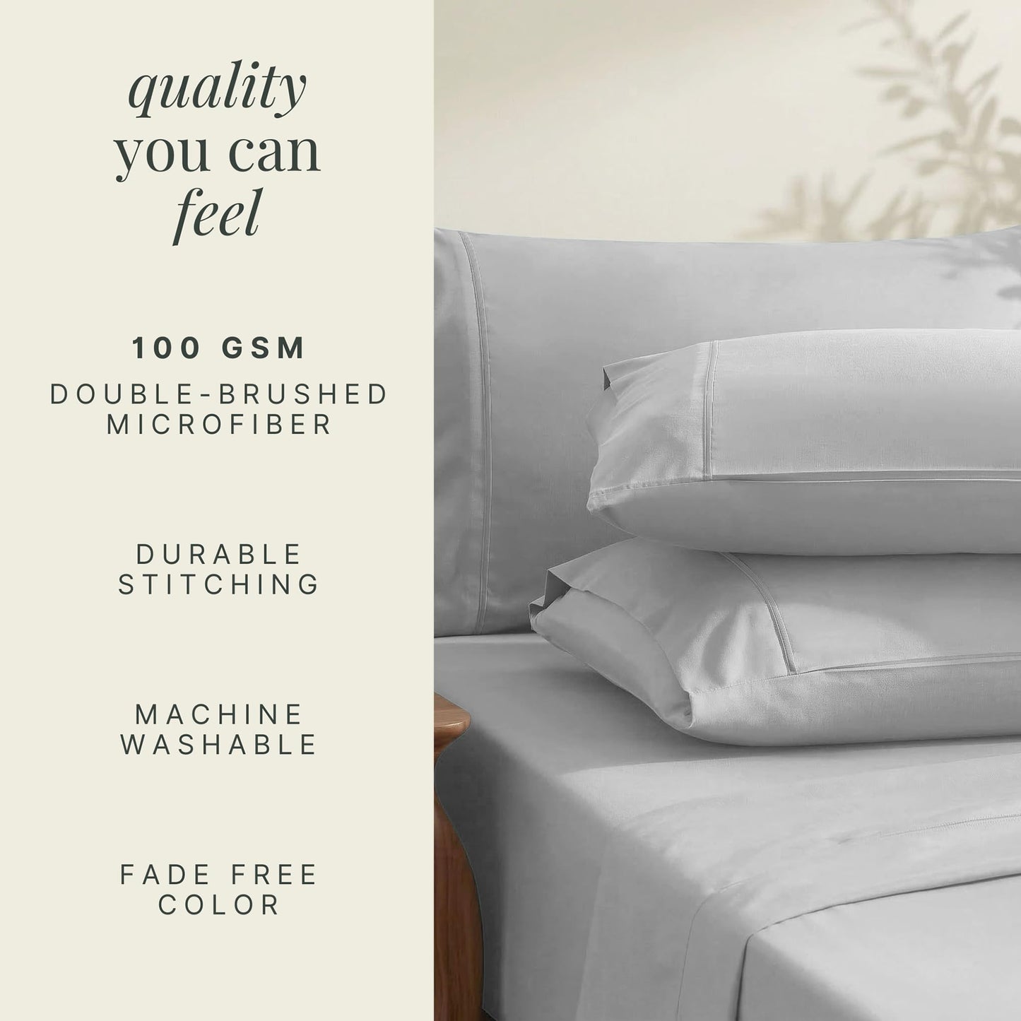Hearth & Harbor Extra Deep Pocket Queen Sheets Sets - Fits Mattress 18-24 Inches Deep - Extra Deep Pocket Sheets - 6 Piece Queen Size - Silver