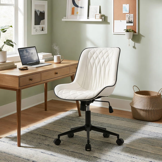 Rowill Modern Office Chair, Swivel Home Office Desk Chair, Rolling Task Chair, Adjustable Work Chair for Small Space, 300LBS Support, White