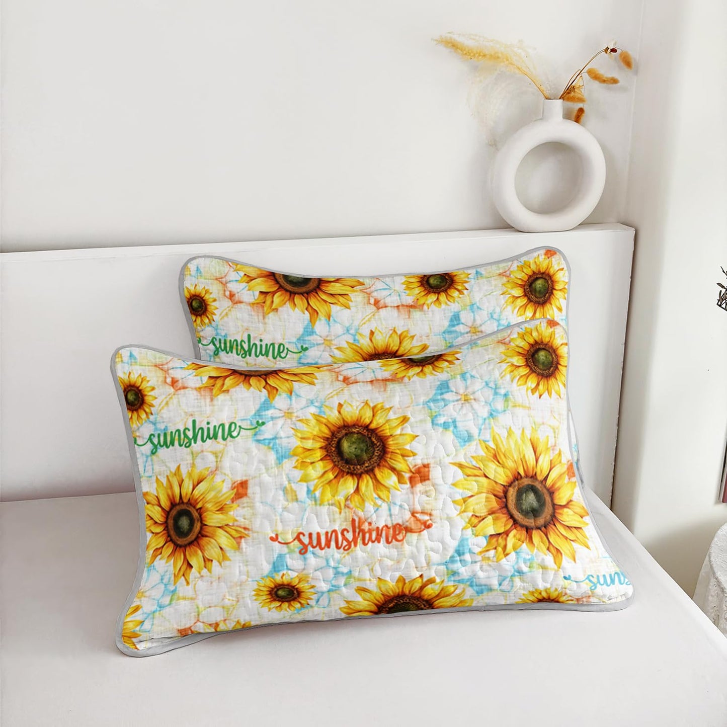 UEVBF Yellow Sunflower Quilt Set King Size 3 Pieces,Beautiful Floral Summer Bedding with 2 Pillowcases,Soft Lightweight Quilted Quilt Bedding Sets for Adults Women Men Bedroom Decor.