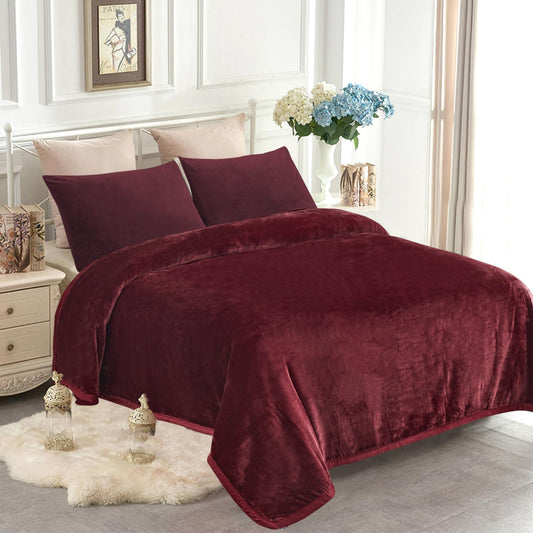 JYK Fleece Plush Blanket - 3.5 LB, 1 Ply Lightweight Korean Style Mink Blanket, Queen 79" x 91" - Super Soft, Warm & Cozy, Microfiber Bed Blanket for All Seasons, Burgundy