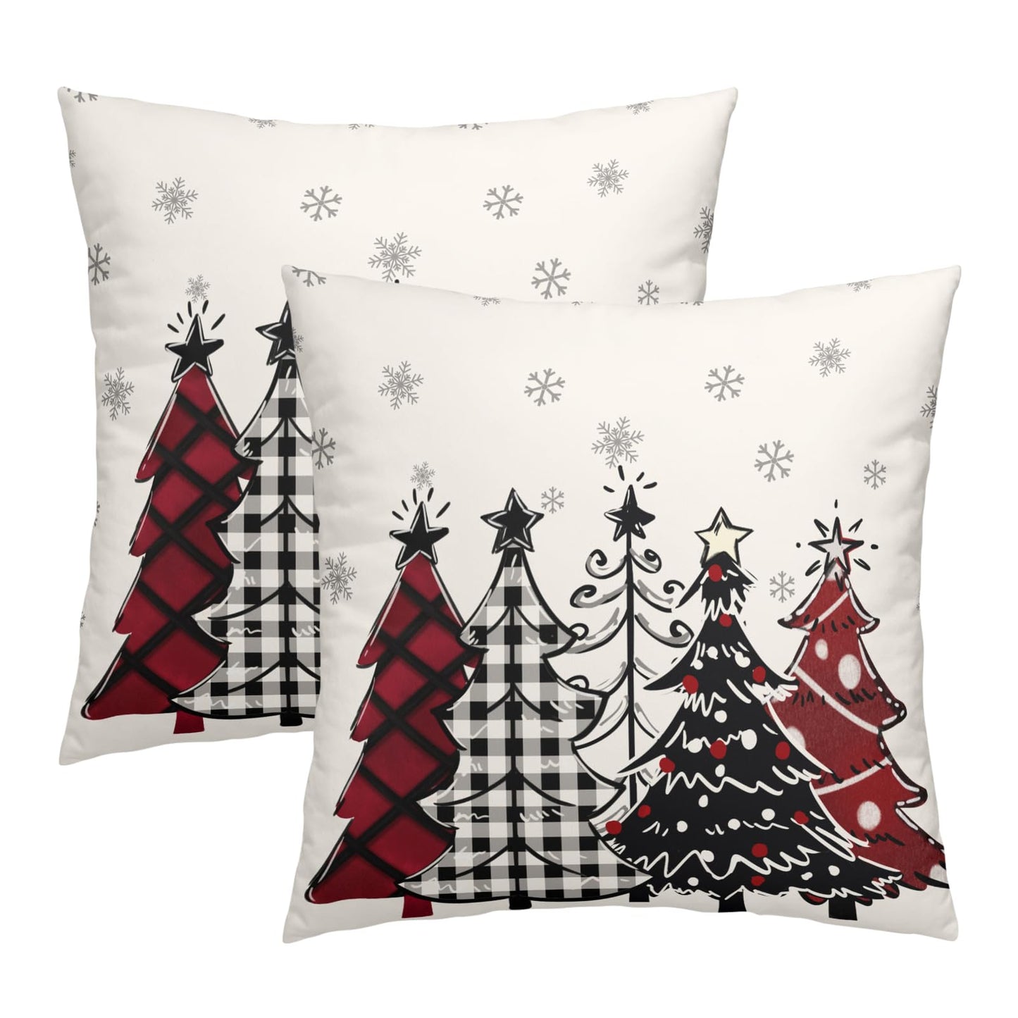 ABSOP Christmas Pillow Covers 18x18 Inch Red and Black Tree Pattern Decorative Throw Pillows Set of 2 Xmas Snowflake Pillowcases Winter Holiday Pillow Cases for Bedroom Sofa Home Decor