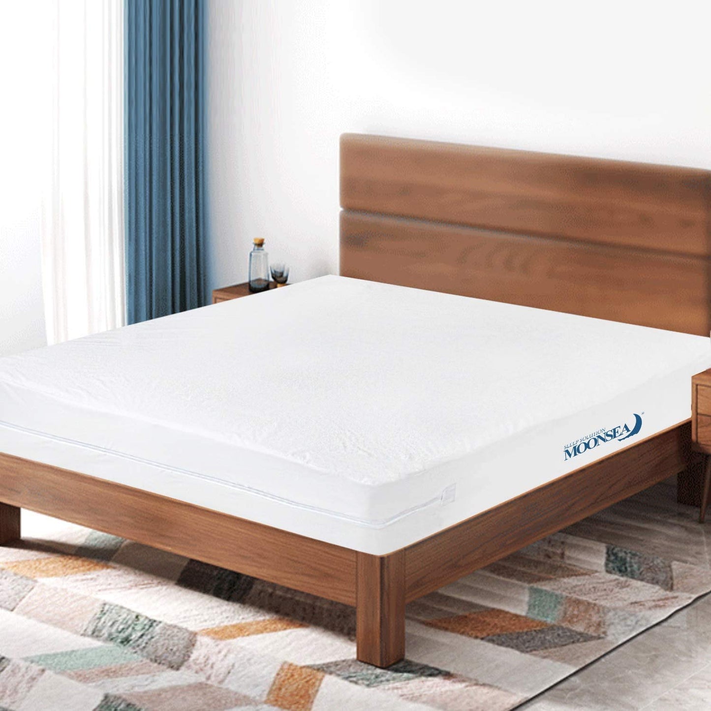 Moonsea Queen Mattress Protector Zippered (10/11/12/13/14 Inchs), Soft Terry Surface Mattress Encasement, 6-Side Waterproof Mattress Cover for Kids, Well Zipper, Noiseless, for Queen Mattress 60 * 80