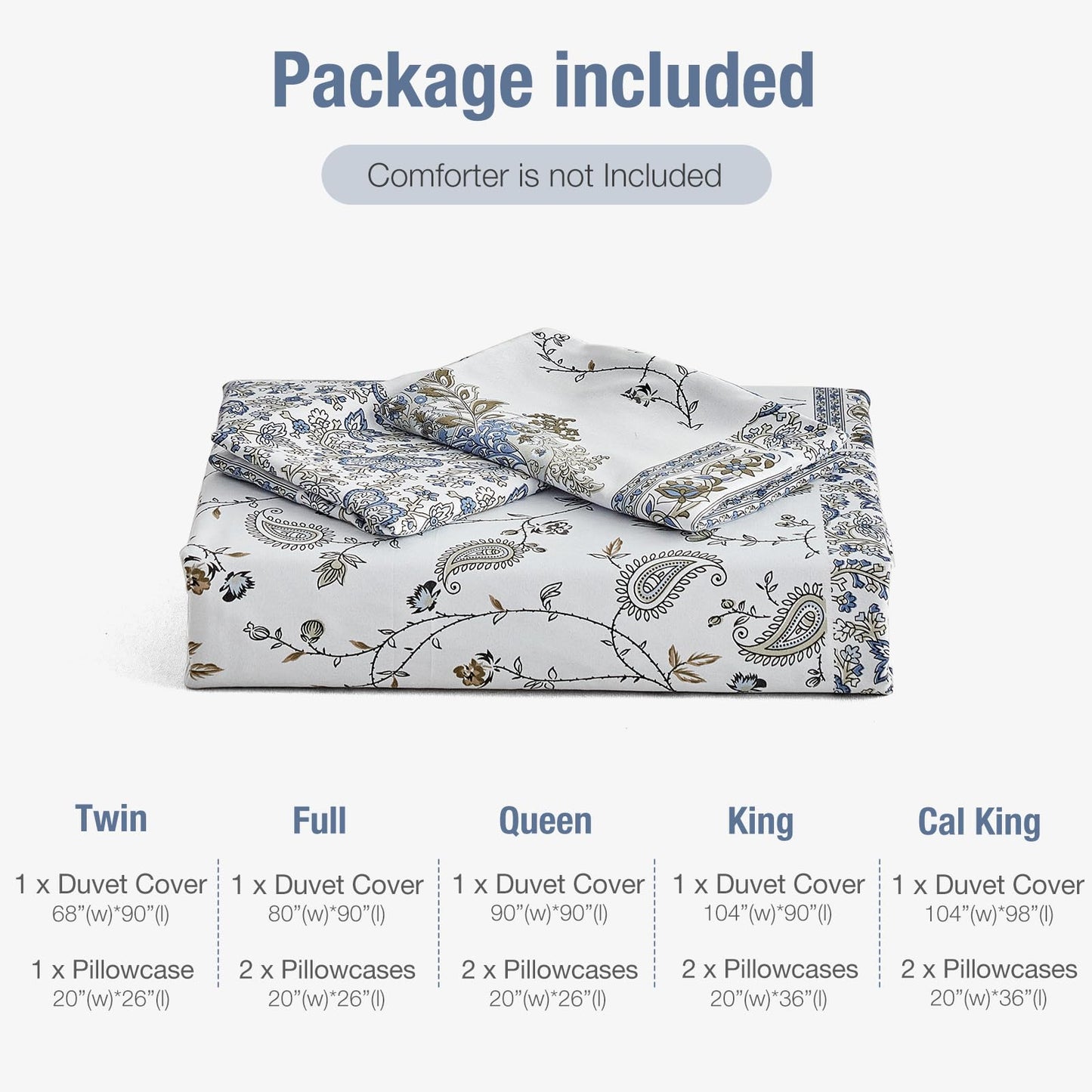 Lekesky Queen Size Duvet Cover Set, Patchwork Floral 3 Pieces Reversible Blue Paisley Duvet Cover Set, Ultra-Soft Microfiber 3 Pieces Comforter Cover with Zipper, Includes 2 Pillowcases