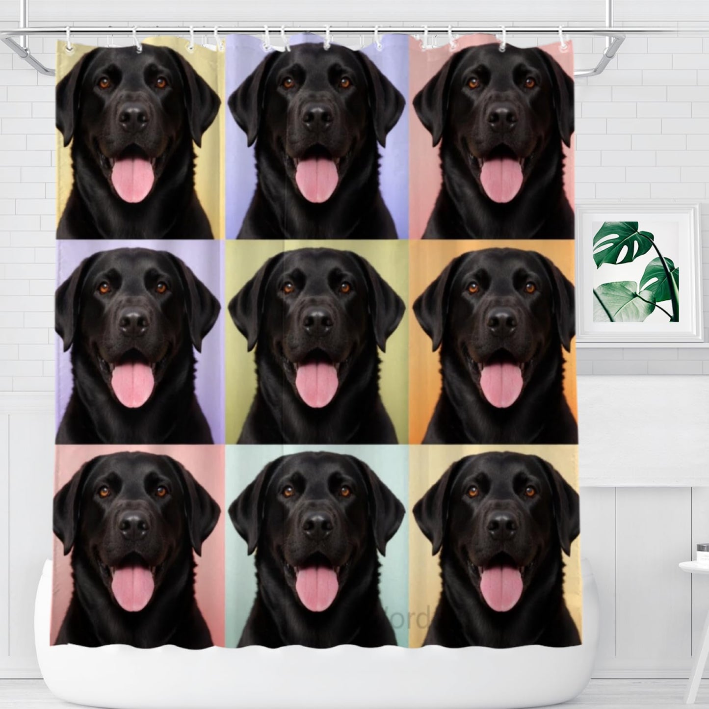 Wordatu Black Labrador Dog Shower Curtain Fun Puppies in Dogs Print, Cloth Fabric Bathroom Decor Set with 12 Hooks 72x72