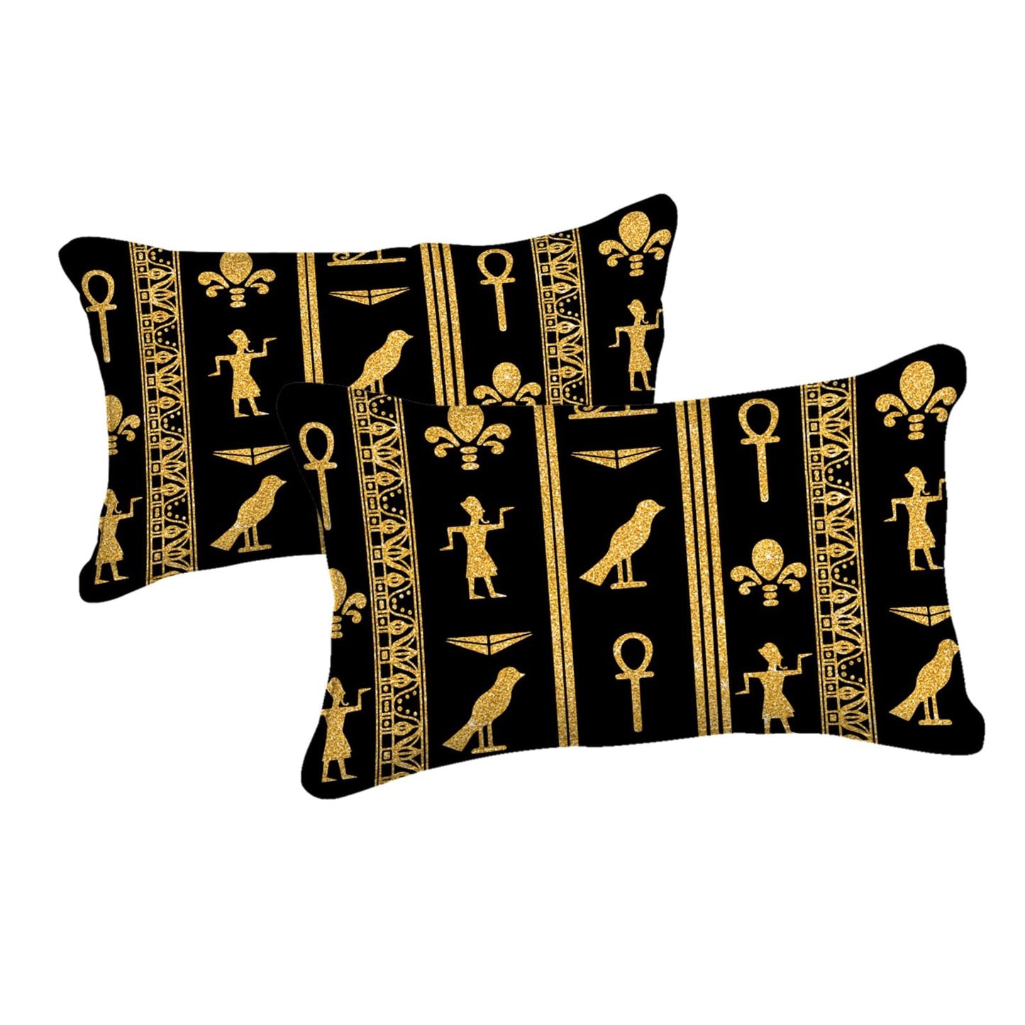 Black Gold Queen Bedding Set - Ancient Egyptian Vintage Pharaoh Pyramid Pattern Boho Tribal Comforter Sheet Set with 1 Cushion Cover (Queen, Black)