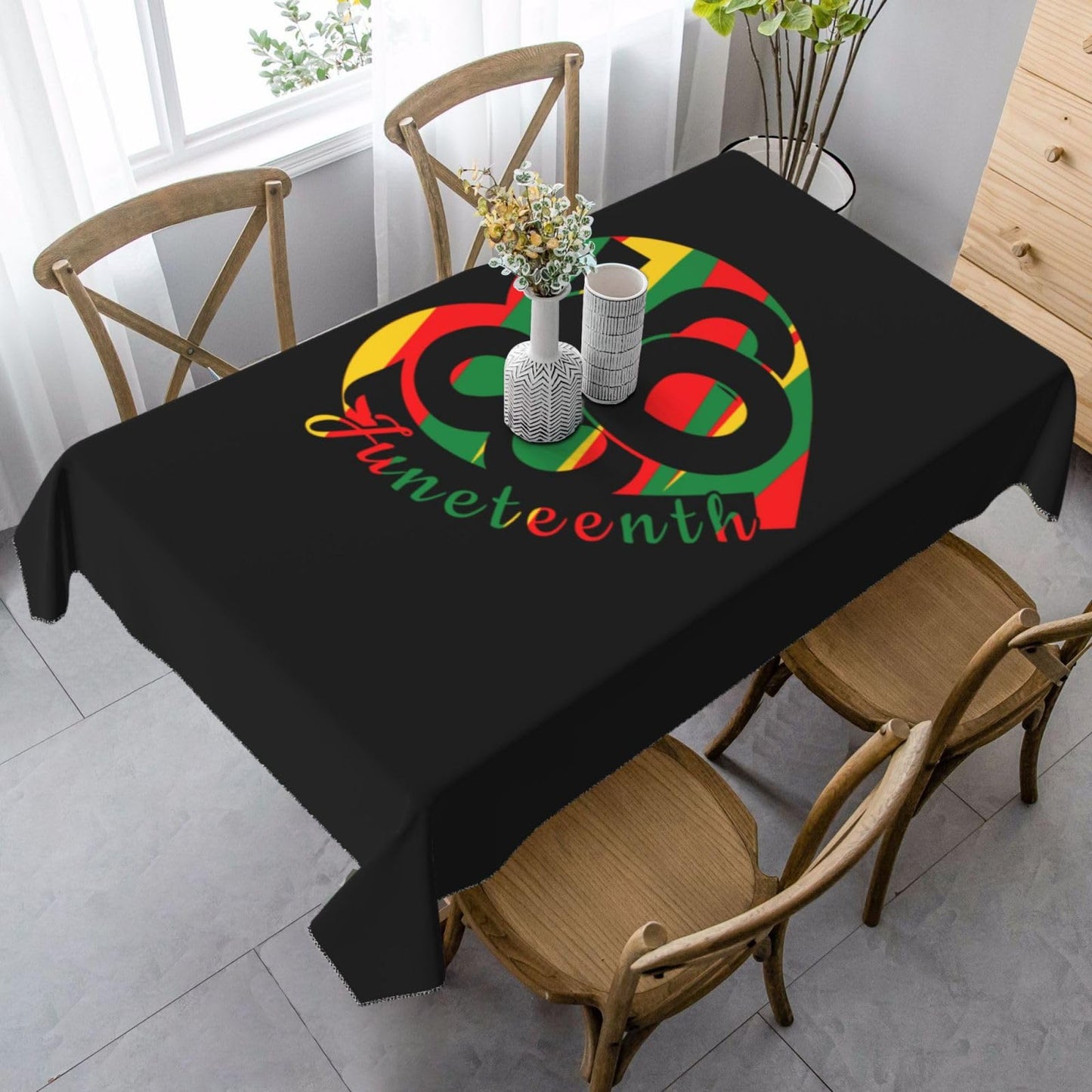 Juneteenth Heart African Freedom 1865 Rectangular Tablecloth Table Cloth Decorative Table Cover for Dining/Party/Buffet/Wedding 35 x 55 Inches