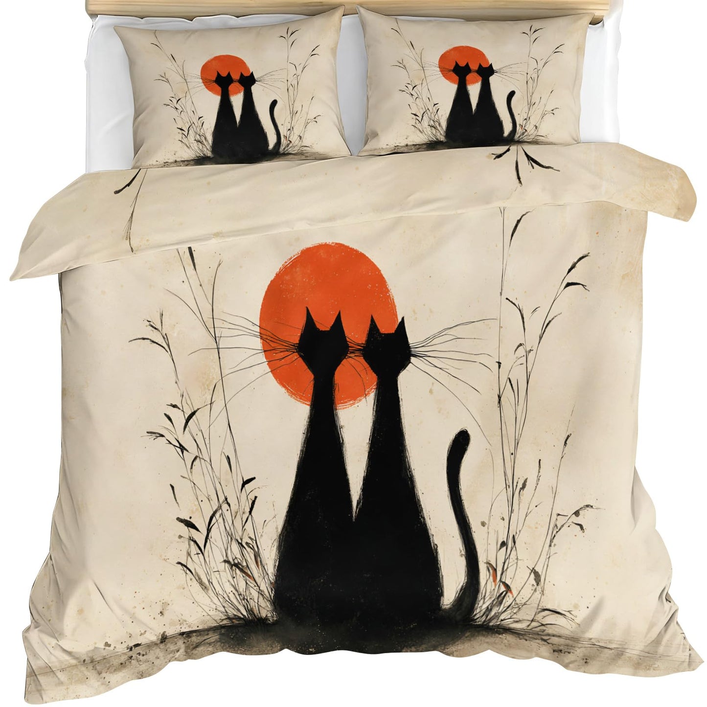 ZAMODE Cat Comforter Cover Queen Size 90" x 90", Retro Black Kitten Duvet Cover, Cat Lovers Bedding Set with 2 Pillowcases