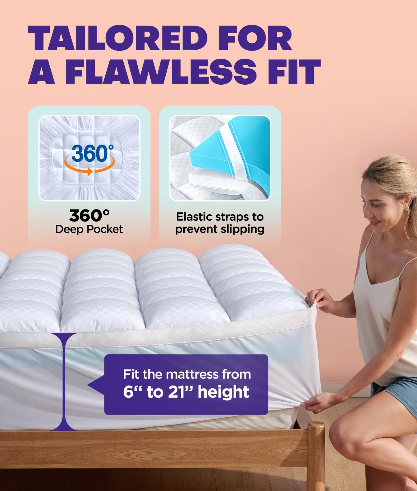 Dual Layer 4 Inch Memory Foam Mattress Topper for Pressure Relief with 4X Support, 2" Fluffy Pillow Top King Mattress Topper 50% Viscose Made from Bamboo Plus 2" Cooling Gel Memory Foam Mattress Pad