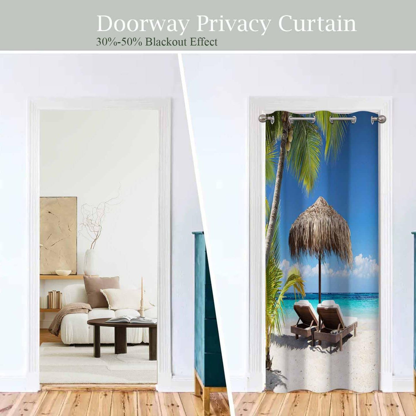 Haciadan Palm Beach Door Curtain for Doorway Window Chairs Umbrella Tropical Ocean Doorway Privacy Blackout Curtain Door Dividers Closet Door Cover Curtain 34" W X 80" L,1 Panel