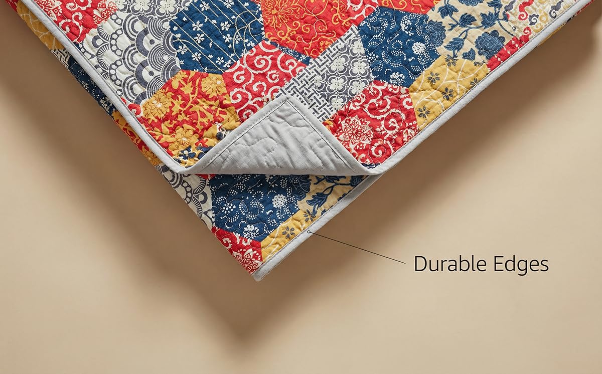 Andreannie Boho Quilt Set King Size, Reversible Floral Geometric Honeycomb Pattern Bedspread, Soft Lightweight Microfiber Bedding Coverlet, All Season Bohemian Quilt with 2 Pillow Shams, 3 Pieces