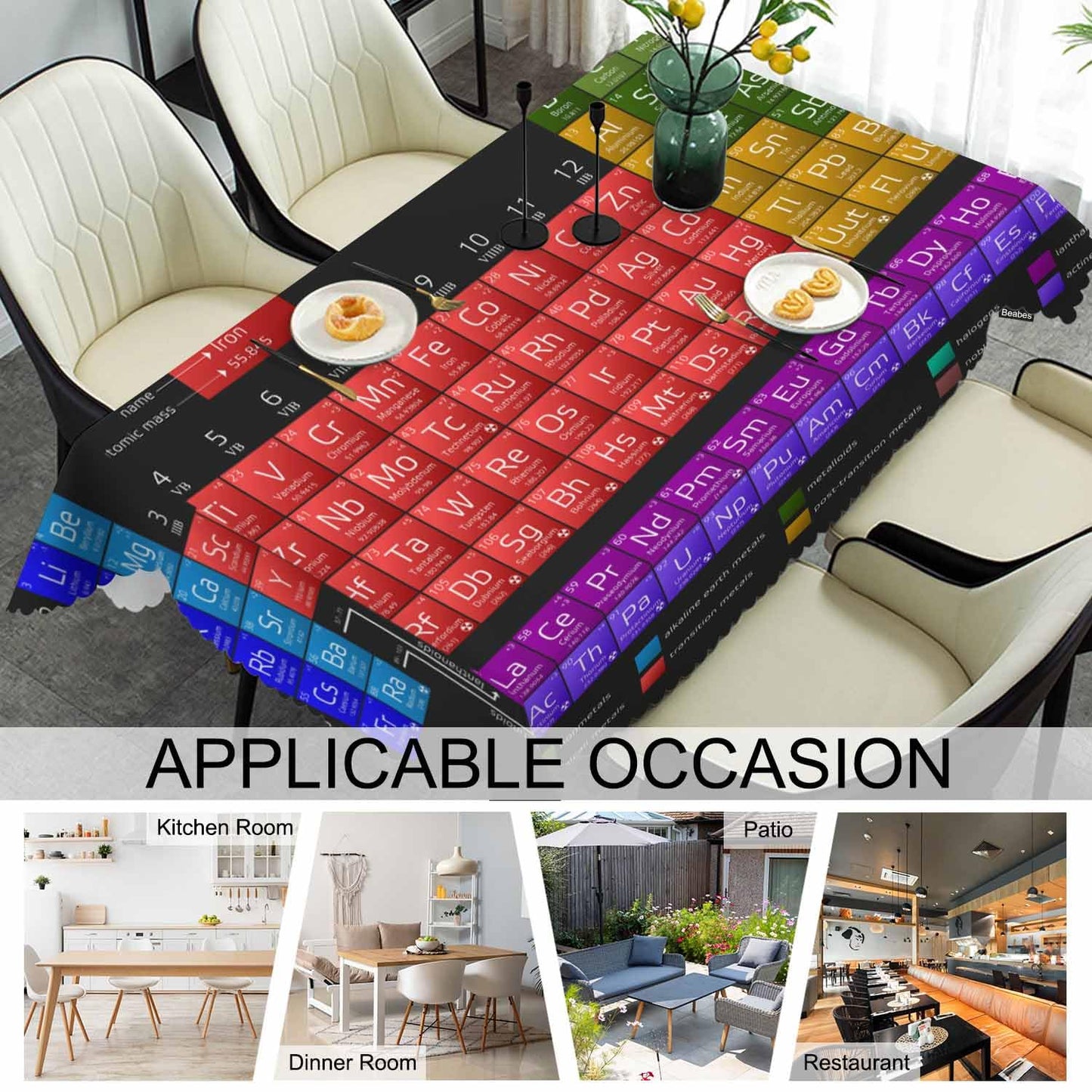 Beabes 52x70 Inch Tablecloth Periodic Table of The Elements, Chemistry Atomic Number Non-Fading Table Covers Kitchen Dinning Tabletop Decoration, Washable Table Cloth for Outdoor and Indoor Use