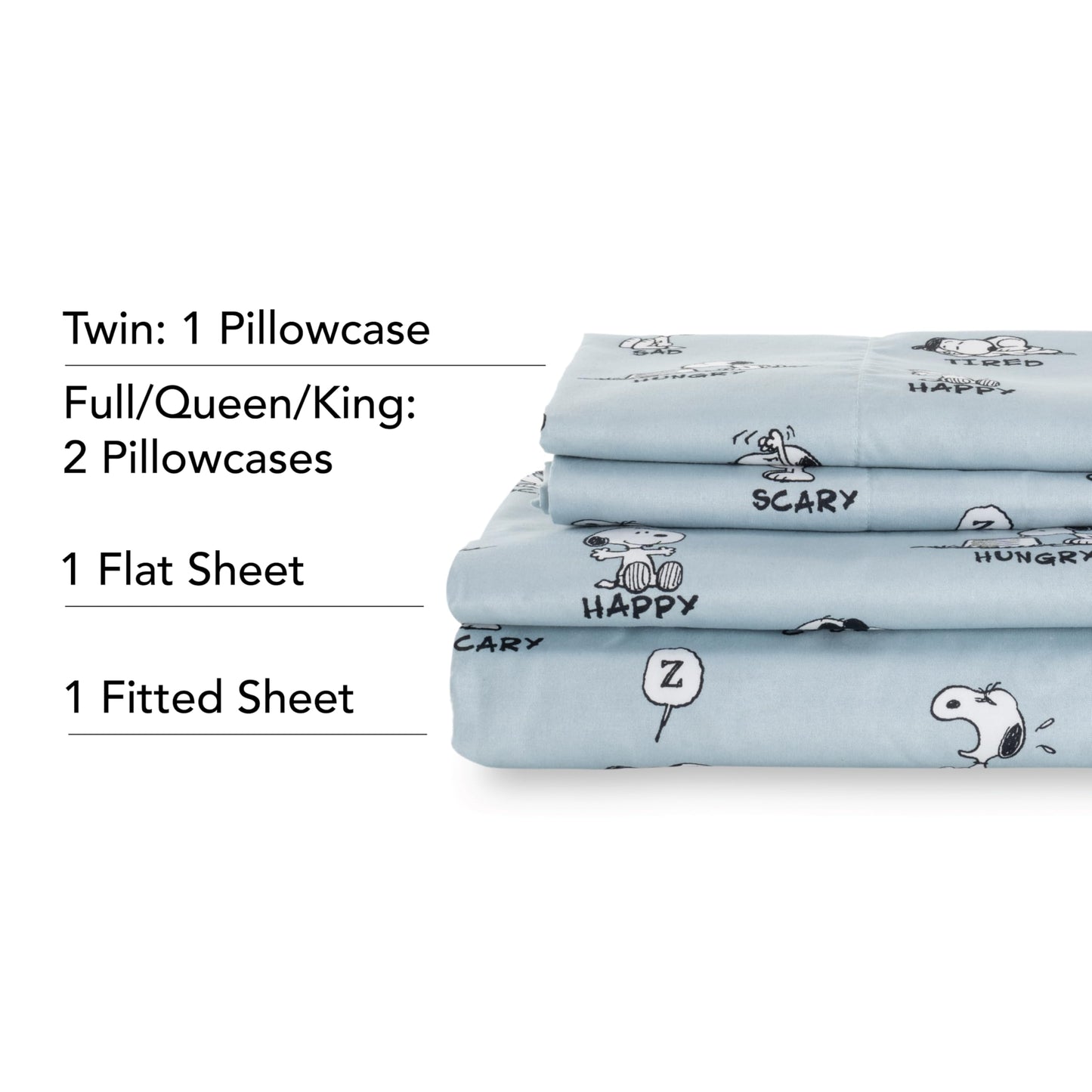 Berkshire Blanket Peanuts® Kids Sheet Set, Full Size - 4 Pieces, Peanuts® Snoopy Different Emotion Sheet Scale Murky Blue, Cute Character Snoopy Printed Soft Microfiber Bed Sheets