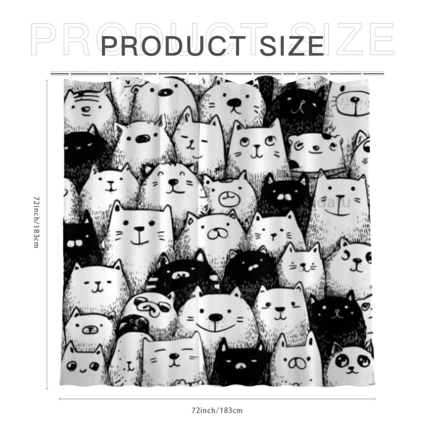 Wordatu Labrador Retriever Pet Shower Curtain, Group of Dogs and Cats Animals Cloth Fabric Bathroom Decor Set 72X72 Inches, Black and White