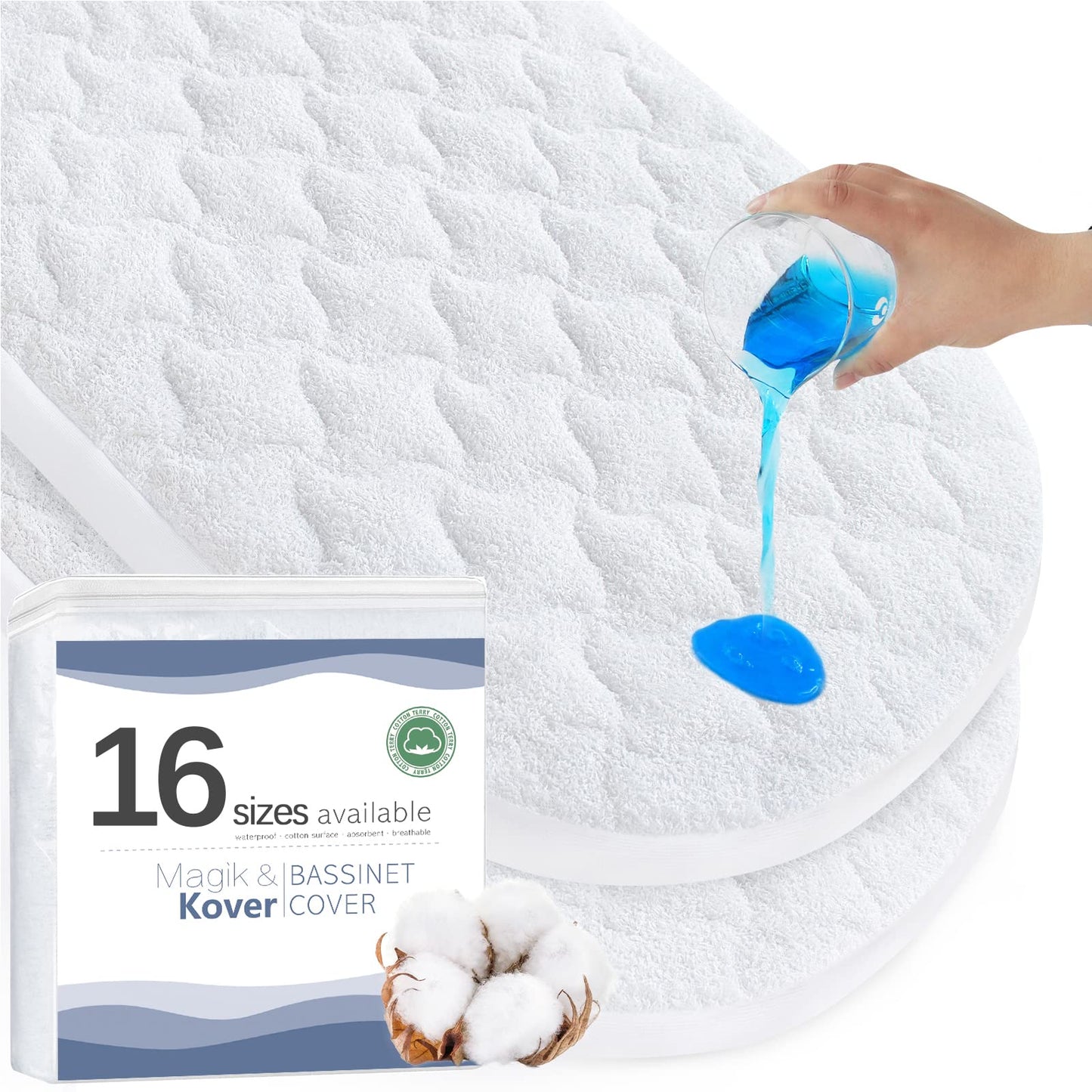 Baby Bassinet Mattress Pad Cover 13" x 30", Fit for UPPAbaby Bassinet and Moses Basket, 2 Pack Waterproof Quilted Bassinet Mattress Protector, Cotton Terry Surface