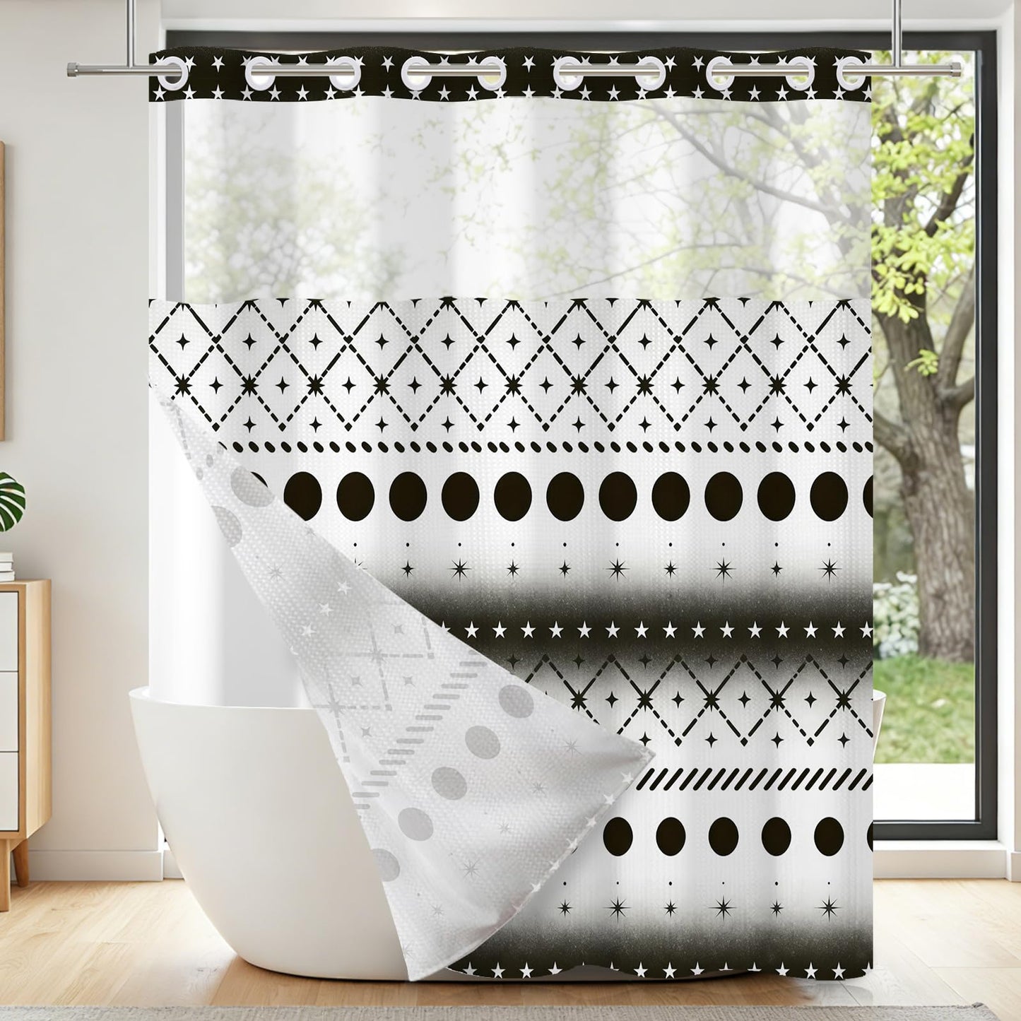 NAEMBCU No Hook Waffle Shower Curtain with Snap-in Liner 71x74 Inch
