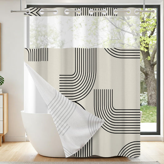 NAEMBCU No Hook Waffle Shower Curtain with Snap in Liner 71x74 Inch