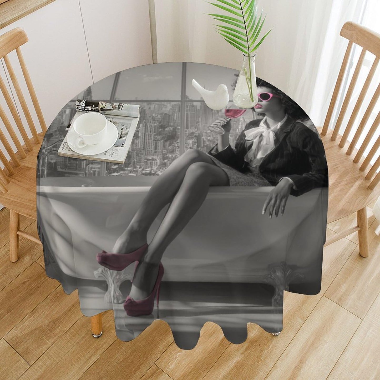 XSUPFLYM Beautiful Abstract African Women Waterproof Round Tablecloth Modern Elegant Bathroom Art American Black Women Washable Holiday Decor Table Cover for Kitchen-36 Wx36 L