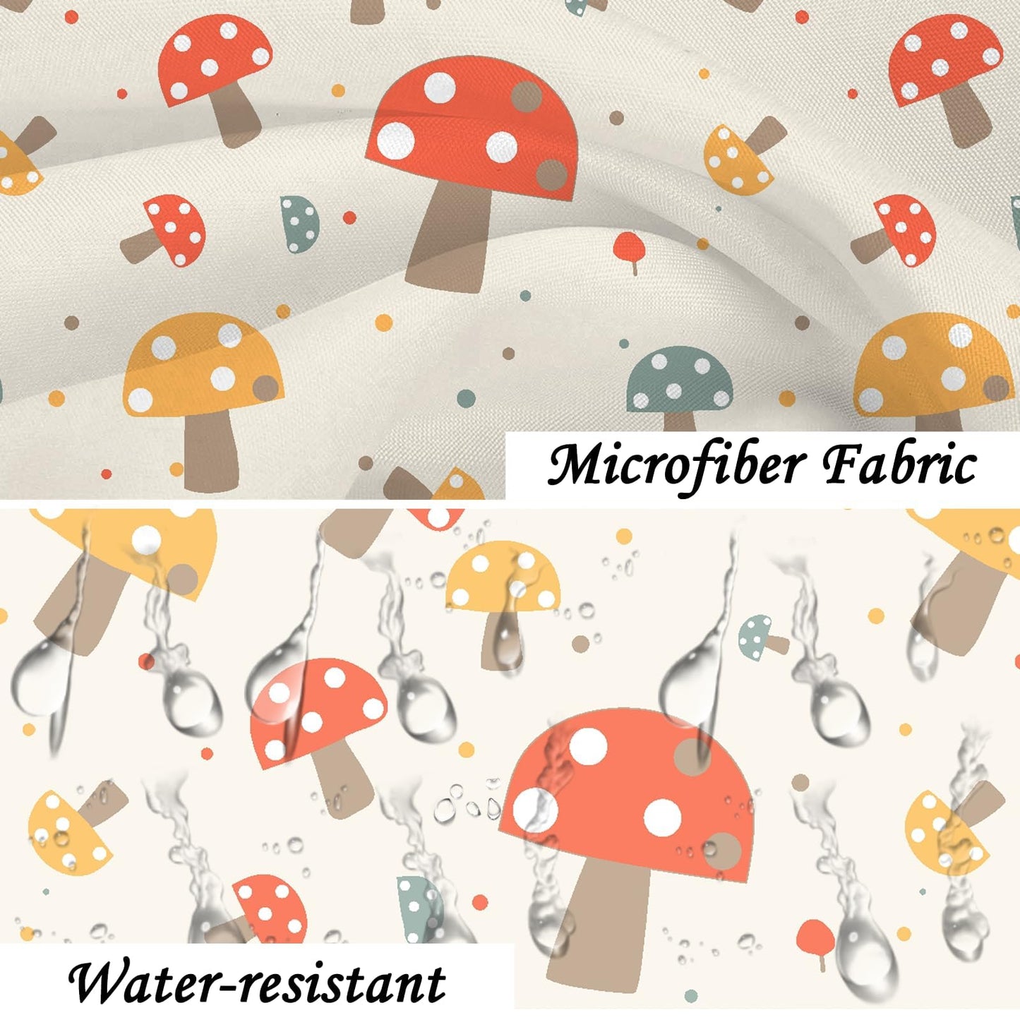 SDIII Mushroom Shower Curtain Set 72x72 Inch, Waterproof Microfiber Cute Shower Curtain Mushroom for Botanical Themed Bathroom Decor