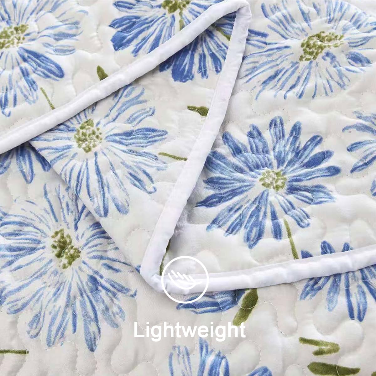 SANOCAY Blue Daisy Floral Quilt Set King Size, 3 Piece Lightweight Summer Bedding Set with 2 Pillow Shams, Soft Reversible Microfiber Bedspread, Farmhouse Coverlet for All Season (Blue Daisy, King)