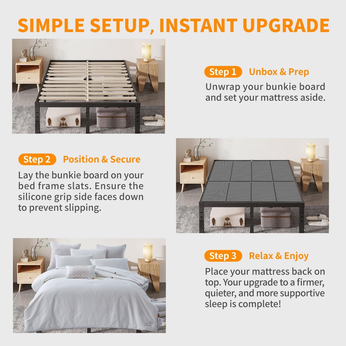 Voyla Upgraded Bunkie Board King Size Ultra Heavy Duty Anti-Sag Bed Support Board Under Mattress 12mm Wave-Structured Bunky Board Bunkieboards