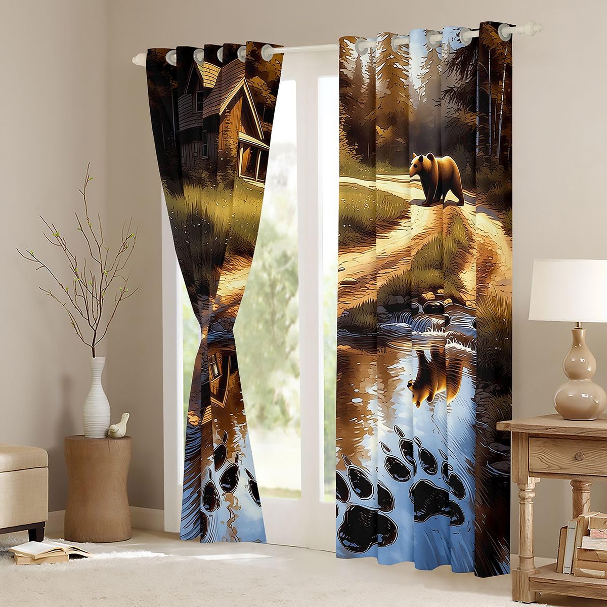 Feelyou Bear Blackout Curtains Wild Animal Darkening Drapes for Bedroom Living Room Decor Rustic Cabin Country Thermal Insulated Shades Nature Wildlife Bear Window Treatments, 2 Panels 52 x 84 Inch