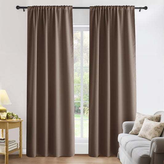 PONY DANCE Thermal Curtains Blackout - Window Coverings Privacy Protect Rod Pocket Top Solid Color Light Blocking Home Decoration for Bedroom, 52 Wide by 84 inch Drop, Mocha, 2 PCs