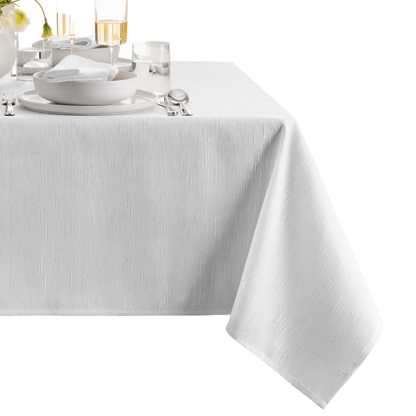 Threadmade Continental Solid Texture Water Resistant Tablecloth, White - 60" W x 84" L