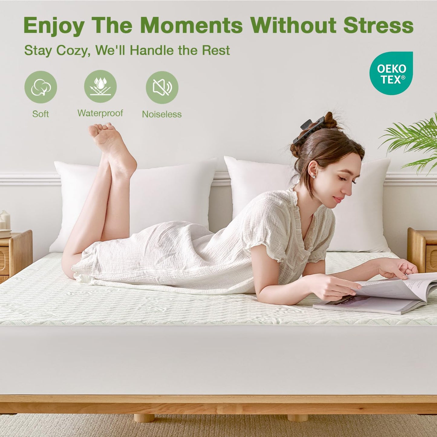 Twin XL Waterproof Mattress Protector Washable Mattress Padded Cover Rayon Bamboo Fitted Bed Protection Noiseless Plastic Back School Bed Pad Deep Pocket Up 18“ Soft&Breathable for College Dorm