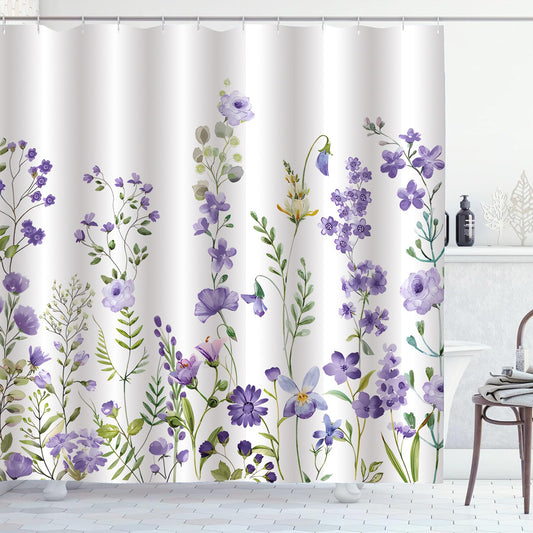 ZCHOMI Purple Spring Floral Shower Curtain Lilac Lavender Wisteria Flower Plant Shower Curtains for Bathroom Waterproof Polyester Fabric Bathroom Curtain 72 x 72 Inch with 12 Plastic Hooks