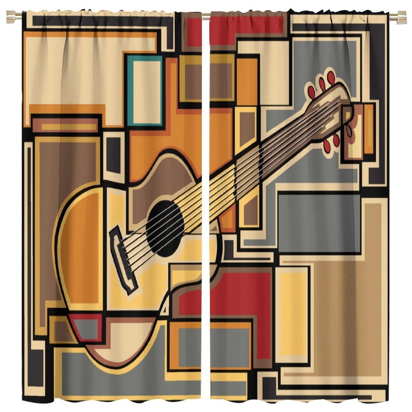 SENQIAN Guitar Music Curtains Abstract Geometric Musical Theme Art Printed Rod Pocket Blackout Window Drapes for Living Room Kitchen Cafe Décor W21xL45in 2 Panels