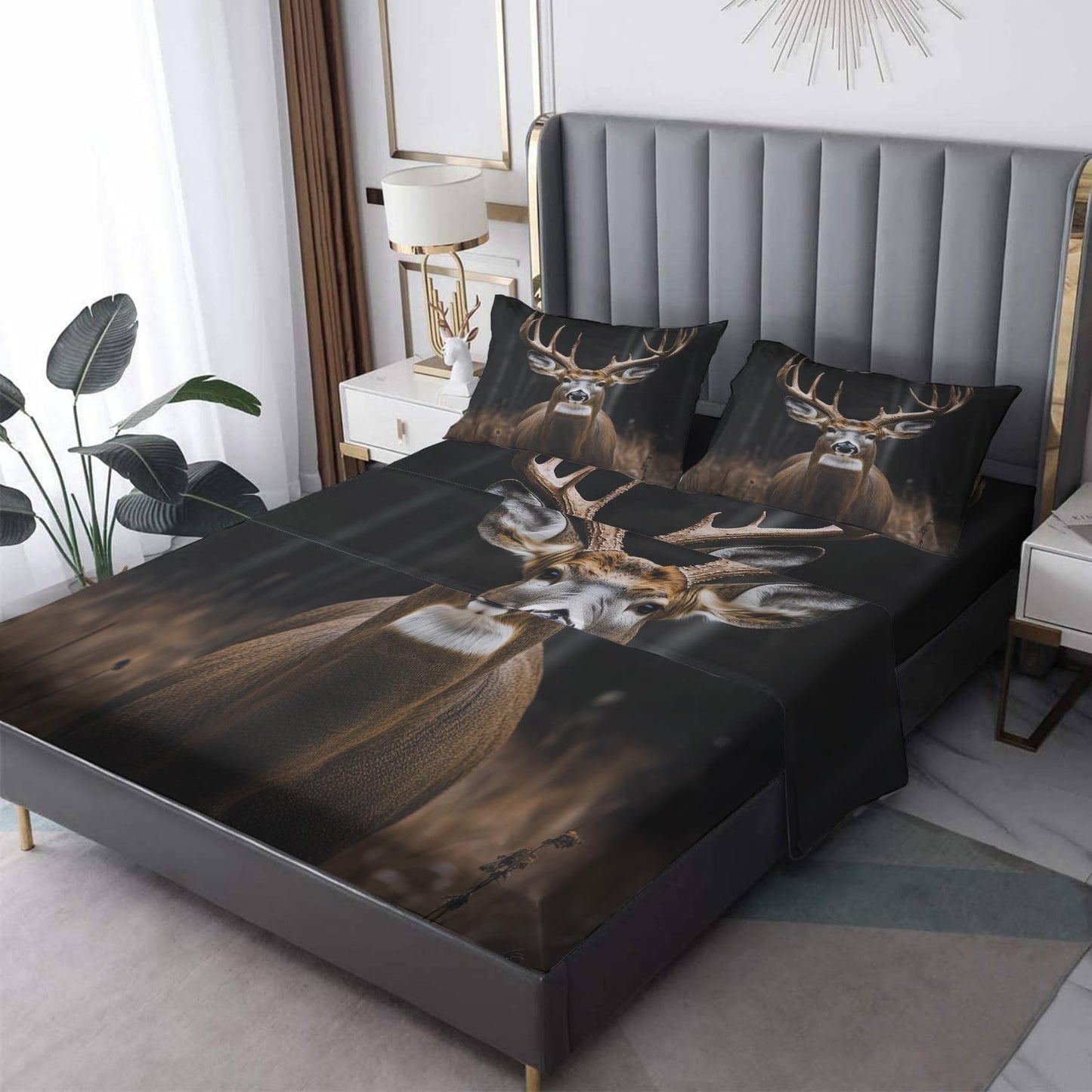 NOGAWA Deer Sheets Twin XL, Wildlife Bed Sheets, Rustic Hunting Bedding Sheets, Soft Microfiber Deep Pocket Fitted Sheet & Flat Sheet & Pillowcase